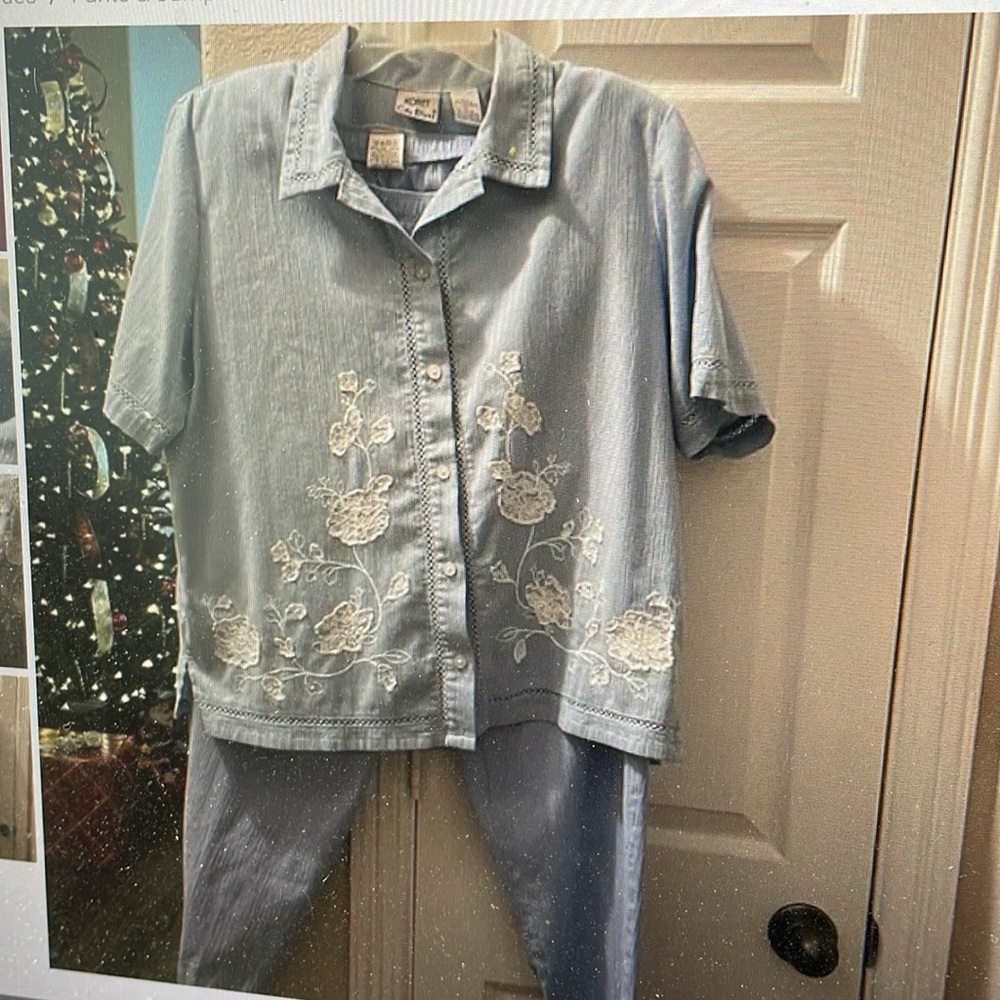 VTG Koret City Blues Embroidered Short Sleeve Shirt & pants Set XL